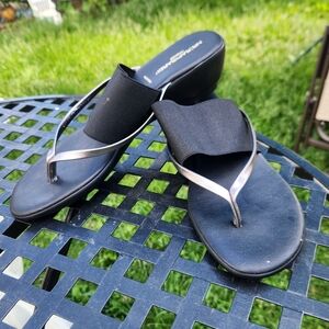 NR Rapisardi Sleek Silver and Black Sandals with Elevated Heel Size 9.5